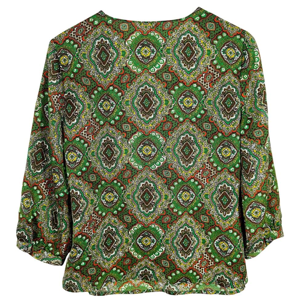 Talbots Sz 12P Petite Silky Green Orange Formal Business Blouse Shirt Top Artsy - Picture 8 of 8